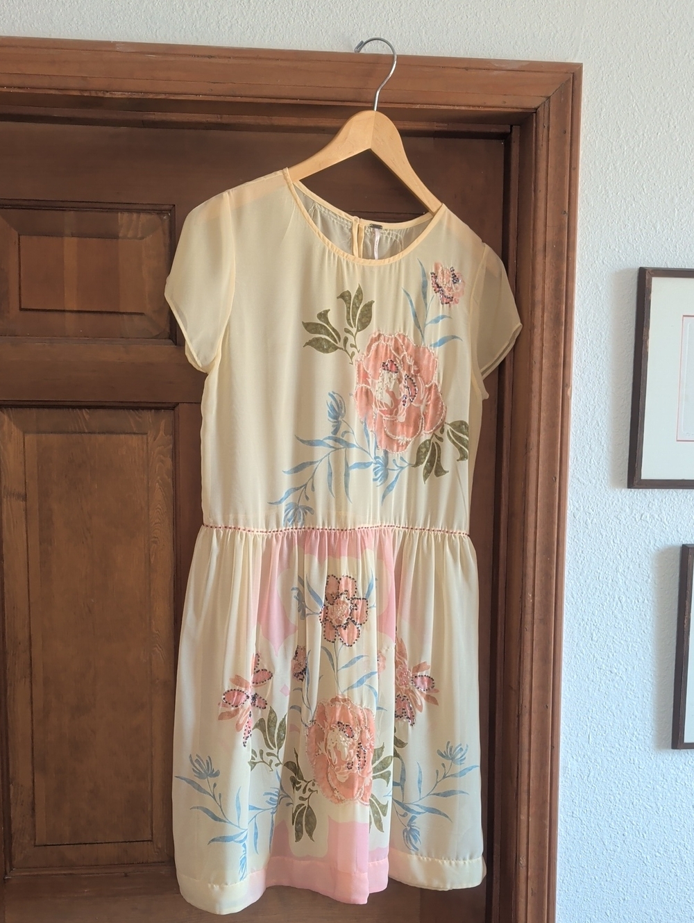Free People Sheer Cream Floral Midi Dress